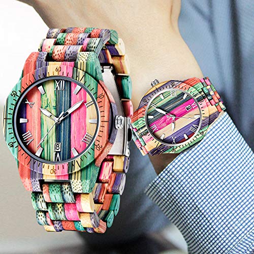 Load image into Gallery viewer, Men Watches with Handmade Colorful Bamboo Wood Watch Analog Quartz Wooden Watch for Men