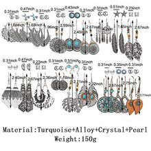 Load image into Gallery viewer, 36 Pairs Fashion Vintage Drop Dangle Earrings Set for Women/Girls Bohemian Earrings with Hollow Leaf Waterdrop Jewelry for Birthday/Party/Christmas Gifts
