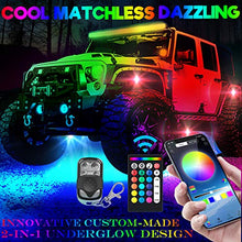 Load image into Gallery viewer, SUZCO 10-pods Trucks LED RGB Neon Underglow Rock Lights Kit, 【Dual-Zone】+【160LEDs】+【2-in-1 Line】 Sync Music Under Wheel Well Lights Waterproof 12V with APP/RF/IR for Jeep Offroad ATV UTV SUV
