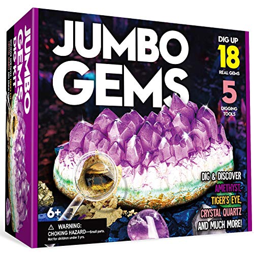 XXTOYS Jumbo Gems Dig Kit - Dig Up 18 Real Gemstones for Kids - Rocks and Minerals, Crystals Mining Science Kits Great Geology Archeology Gift for Boys & Girls Educational STEM Toys