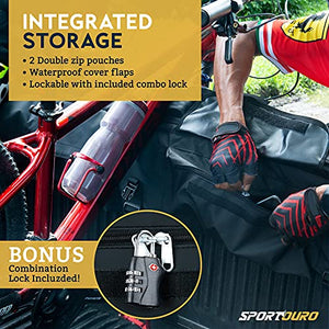 SPORTOURO Tailgate Bike Pads for Truck - 5-Bike Rack for Truck Tailgate Pad with PVC Top, Flannel Bottom, Zipper Pockets, Secure Combo Lockable Tailgate Covers for Trucks - Bike Blanket Tailgate