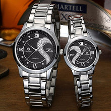 Load image into Gallery viewer, Valentine's Romantic Stainless Steel His and Hers Wrist Watches,fq-102 Gifts Set for Lovers,Black Color 2 Pieces
