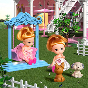 TEMI Doll House Dreamhouse for Girls - 4-Story 12 Rooms Playhouse with 2 Dolls Toy Figures, Fully Furnished Fashion Dollhouse, Pretend Play House with Accessories, Gift Toy for Kids Ages 3 4 5 6 7 8+