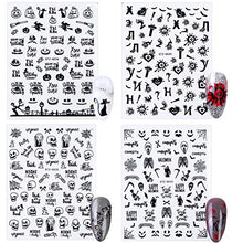 Load image into Gallery viewer, 9 Sheets 3D Halloween Nail Art Stickers Black Nail Decals Self-Adhesive Skull Witch Pumpkin Ghost Cross Eye Spider Cat Eye Nail Design Sticker for Halloween Party Favor Manicure Tips Decorations
