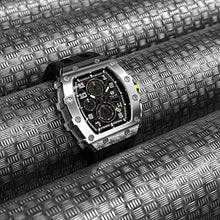 Load image into Gallery viewer, TSAR BOMBA Luxury Mens Watches Square Analog 50M Waterproof Tonneau Chronograph Replica Unique Cool Sport Watch for Men Premium Men’s Silver Wrist Watch Quartz Stylish Design with Silicone Strap
