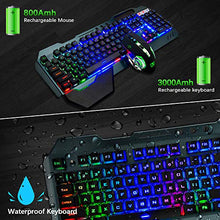 Load image into Gallery viewer, Gaming Keyboard Mouse &amp; Mouse Pad Kit,3 in 1 Rainbow Backlit Rechargeable Wireless Keyboard Mouse with 3800mAh Battery Metal Panel Removable Hand Rest,RGB Gaming Mousepad(32.5x12inch),Gaming Mouse
