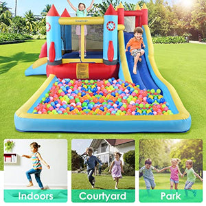 AKEYDIY Bounce House with Blower Giant Inflatable Slide Bouncy Castle for Kids 3-12 with Pool,Ball Pit,Climbing Wall,Bouncing Area,water Slide Rocket Jumping Castle,Pool Splash Indoor/Outdoor