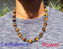 Load image into Gallery viewer, Auras By Osiris Tigers Eye Necklace for Men - Pyrite Necklace - Huge Beaded Necklace - African Neckless for Men - Protection Stones - Crystal Necklace - Easy Lock Clasp
