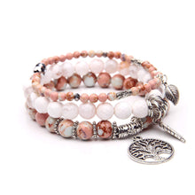 Load image into Gallery viewer, Tree of Life Turquoise Jasper &amp; Tibetan Agate Gemstone Chakra Beaded Bracelet | Beach Charm Bracelet Set - Ocean Jewelry (Brownish Yellow)
