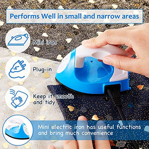 Mini Craft Iron Mini Heat Press Mini Iron Portable Handy Heat Press Small Iron with Charging Base Accessories for Beads Patch Clothes DIY T-Shirts Shoes Heat Transfer Vinyl Projects (Blue)