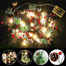 Load image into Gallery viewer, PHILIPOUS Christmas Lights, Garland with Lights Fairy Lights Pine Cone Berries Indoor and Outdoor Christmas Tree Lights Winter Holiday New Year Decor, Battery Powered. (2M 20 Lights)  (Pine Cone)
