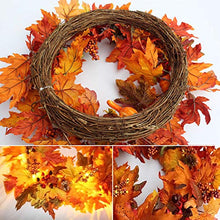 Load image into Gallery viewer, SHANSHAN Fall Wreath 17inch Thanksgiving Day tmas Decor Ornament Wall Hanging Garlands Harvest Gift for Front Door Rattan Base Handcrafted Holiday Artificial Maple Leaves

