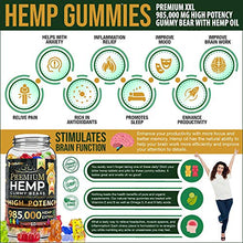 Load image into Gallery viewer, Hemp Gummies Premium 985,000 High Potency - Fruity Gummy Bear with Hemp Oil - Natural Hemp Candy Supplements for Pain, Anxiety, Stress &amp; Inflammation Relief - Promotes Sleep and Calm Mood

