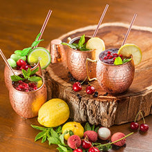 Load image into Gallery viewer, Moscow Mule Copper Mugs - Set of 4 - 100% HANDCRAFTED Pure Solid Copper Mugs - 16 Oz Gift Set with Highest Quality Cocktail Copper Straws, Copper Shot Glass &amp; 2 E-Books by Copper-Bar
