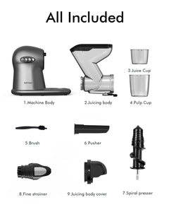 SiFENE Cold Press Juicer, 3” Wide Dual Chute Whole Slow Masticating Juicer Machine with Anti-Clog Function for Celery Wheatgrass, Fruit and Vegetable Juice Extractor, BPA-Free, Easy to Clean