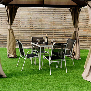 Giantex Dining Table Set Bistro Set with 1 Table and 4 Chairs Indoor Outdoor Garden Patio Dining Furniture with Tempered Glass Tabletop and Steel Frame (Black)