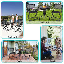 Load image into Gallery viewer, Giantex 3 Pcs Bistro Set Garden Backyard Round Table Folding Chairs, with Rust-Proof Steel Frames &amp; Reinforced Glass Design Outdoor Patio Furniture, Black
