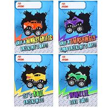 Load image into Gallery viewer, JOYIN 16 Pack Valentines Day Gift Cards With Gift Pull Back Monster Truck Toys for Valentine&#39;s Classroom Exchange Prizes Valentine Party Favor Toys
