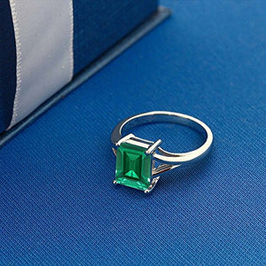 Gem Stone King 925 Sterling Silver Emerald Cut Green Simulated Emerald Women's Ring 2.30 Cttw (Size 7)