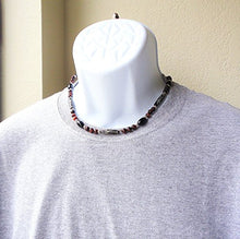 Load image into Gallery viewer, Mens Tribal Style Necklace - Carved Bone, Black Onyx, Red Tiger Eye Gemstone 18-22 inch, Handcrafted
