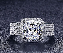 Load image into Gallery viewer, VenetiaDIamond.com Realistic 101 facets Square Cushion Cut 2 carats Simulated Diamond Ring Double Bands Set 3 pcs (6)
