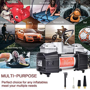 GSPSCN Portable Air Compressor Pump Tire Inflator with Digital Gauge, Heavy Duty Double Cylinder 12V Tire Pump 150 PSI with Tire Repair Kit and Toolbox for Auto,SUV,Off-Road,Truck,Bike