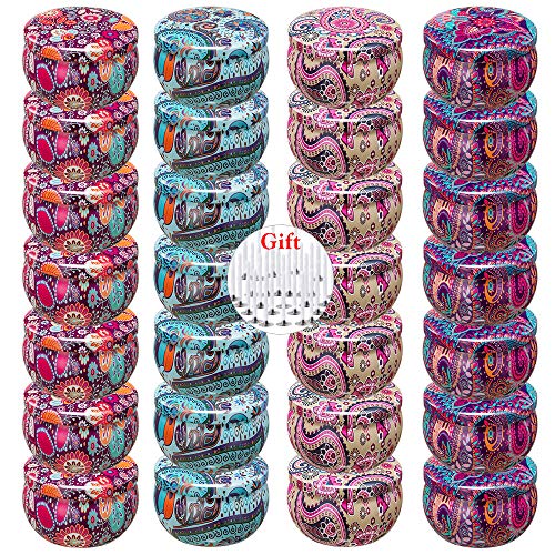 Ahyiyou DIY Candle Tins 28 Piece, Round Containers with Lids& Cotton Wicks for Candle Making, Arts & Crafts, Storage & More