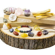 Load image into Gallery viewer, White Sage, Palo Santo Wood &amp; Crystal Healing Kit (17Pc) ~ Smudge Stick, Palo Santo Sticks, Raw Crystals, Quartz Obelisk, 7 Chakra Stones, +Bracelet &amp; Spiral Pendant Necklace w COA &amp; Info Card
