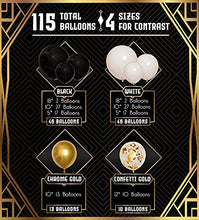 Load image into Gallery viewer, 4 Sizes – Black White Gold Balloon Garland Kit &amp; Arch for New Years, Graduation or Birthday – Small and Large Black and White Balloons with Gold Confetti – Party Decorations for Gatsby Roaring 20s
