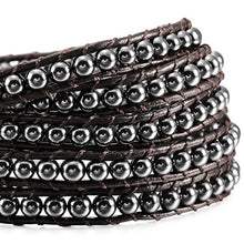 Load image into Gallery viewer, MOWOM Alloy Genuine Leather Bracelet Bangle Cuff Rope for Women Boys Kids Gemstone Beads Braided 3 Wraps &amp; 5 Wraps Stone Adjustable Handmade Jewelry Gift
