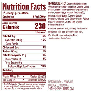 Justin's Organic Milk Chocolate Peanut Butter Cups, Rainforest Alliance Certified Cocoa, Gluten-free, Responsibly Sourced, 12 Packs of 2-Cups each