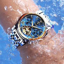 Load image into Gallery viewer, Men Watch Blue Automatic Easy Reader Moon Phase Mechanical Dress Luxury Wristwatch Stainless Steel Waterproof Luminous Date Gold
