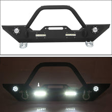 Load image into Gallery viewer, ‎ECOTRIC Front Bumper Compatible with 2007-2022 Jeep Wrangler JK/JKU JL/JLU Gladiator JT Front Bumper Rock Crawler Winch Plate W/Winch Plate &amp; 2 18W LED Lights D-rings
