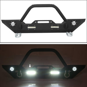 ‎ECOTRIC Front Bumper Compatible with 2007-2022 Jeep Wrangler JK/JKU JL/JLU Gladiator JT Front Bumper Rock Crawler Winch Plate W/Winch Plate & 2 18W LED Lights D-rings