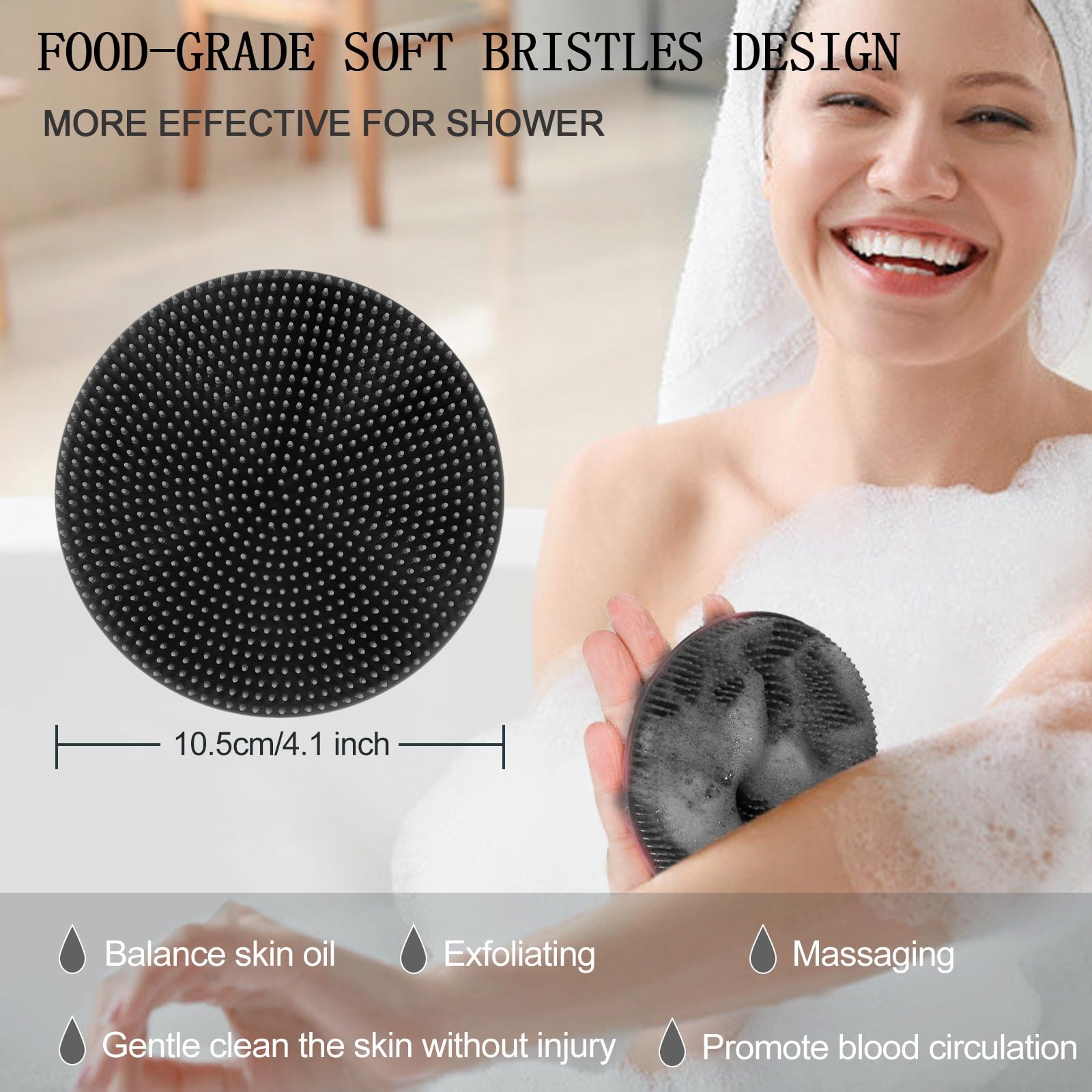 Load image into Gallery viewer, INNERNEED Food-Grade Soft Silicone Body Scrubber Shower Brush Handheld Cleansing Skin Brush, Gentle Exfoliating and Lather Well (Black)
