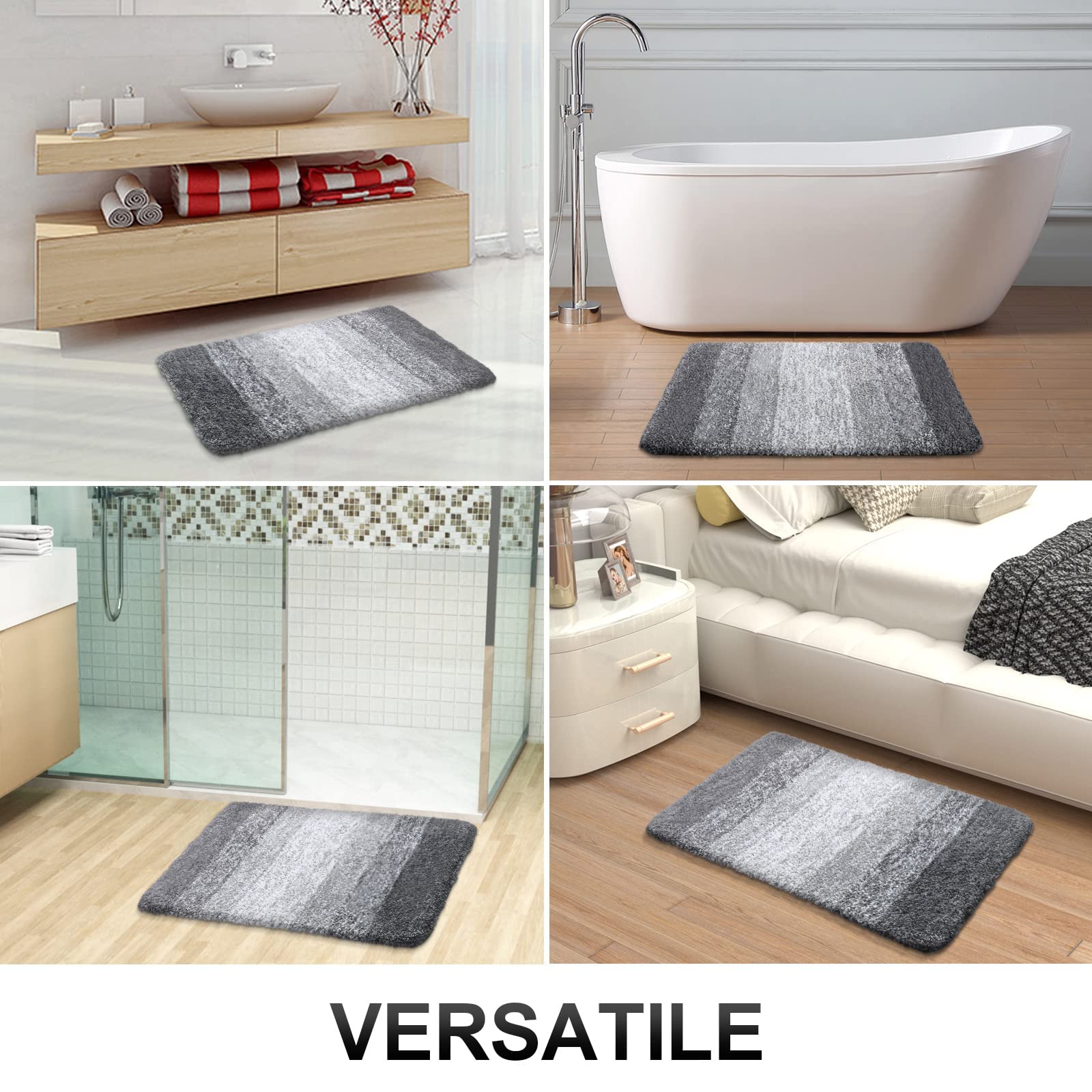Load image into Gallery viewer, OLANLY Ombre Bath Rug and Toilet Rugs U-Shaped, Bath Rug Size 24x16 and Bathroom Rug Set Size 24x16+24x20 in Grey, 3 Item Bundle