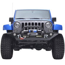 Load image into Gallery viewer, ‎ECOTRIC Front Bumper Compatible with 2007-2022 Jeep Wrangler JK/JKU JL/JLU Gladiator JT Front Bumper Rock Crawler Winch Plate W/Winch Plate &amp; 2 18W LED Lights D-rings
