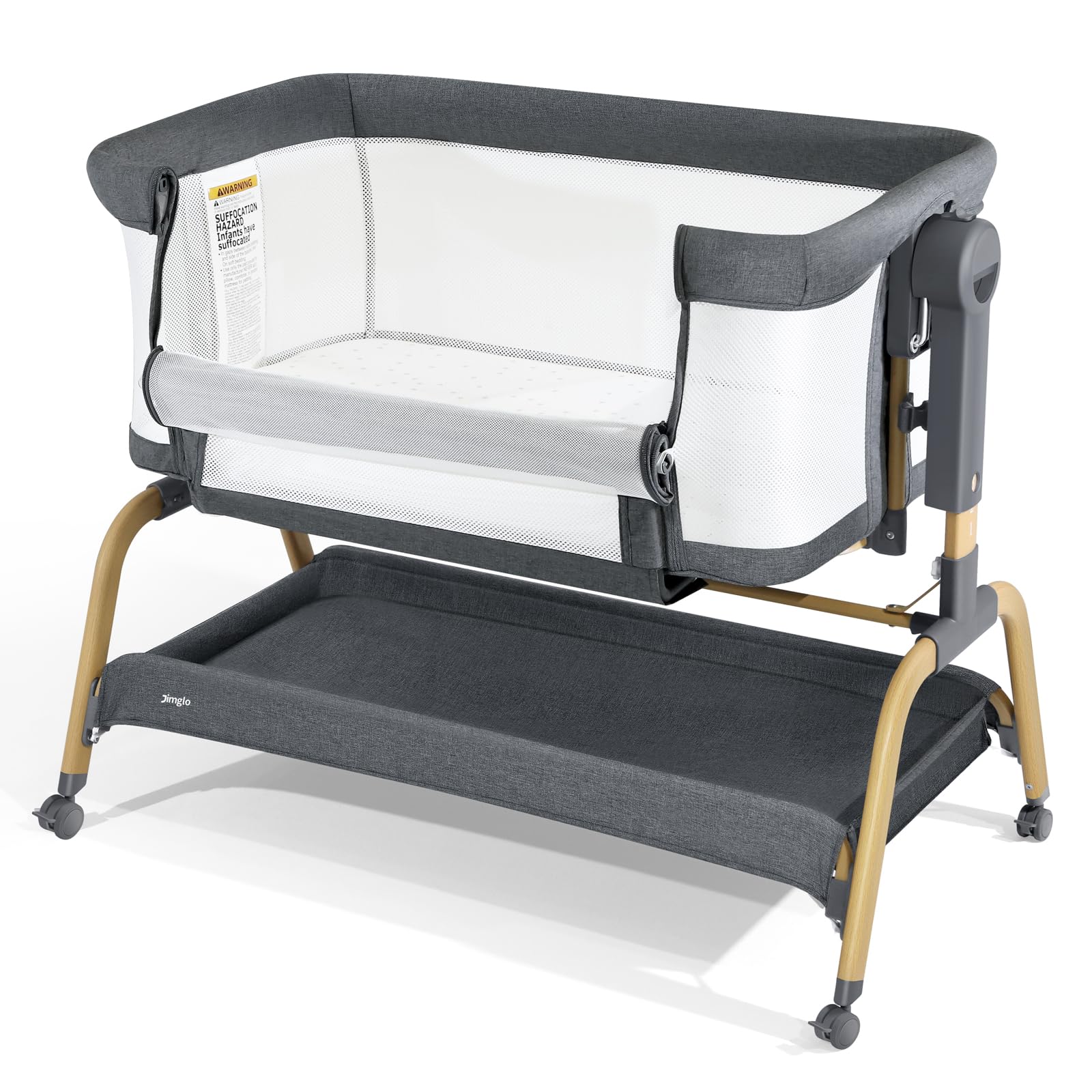 Load image into Gallery viewer, Jimglo 3 in 1 Baby Bassinet, Rocking Bassinet with Storage Basket and Wheels, Adjustable Height Bassinet Bedside Sleeper, Easy Folding Portable Crib for Newborn