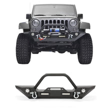 Load image into Gallery viewer, ‎ECOTRIC Front Bumper Compatible with 2007-2022 Jeep Wrangler JK/JKU JL/JLU Gladiator JT Front Bumper Rock Crawler Winch Plate W/Winch Plate &amp; 2 18W LED Lights D-rings
