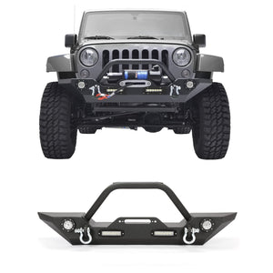 ‎ECOTRIC Front Bumper Compatible with 2007-2022 Jeep Wrangler JK/JKU JL/JLU Gladiator JT Front Bumper Rock Crawler Winch Plate W/Winch Plate & 2 18W LED Lights D-rings