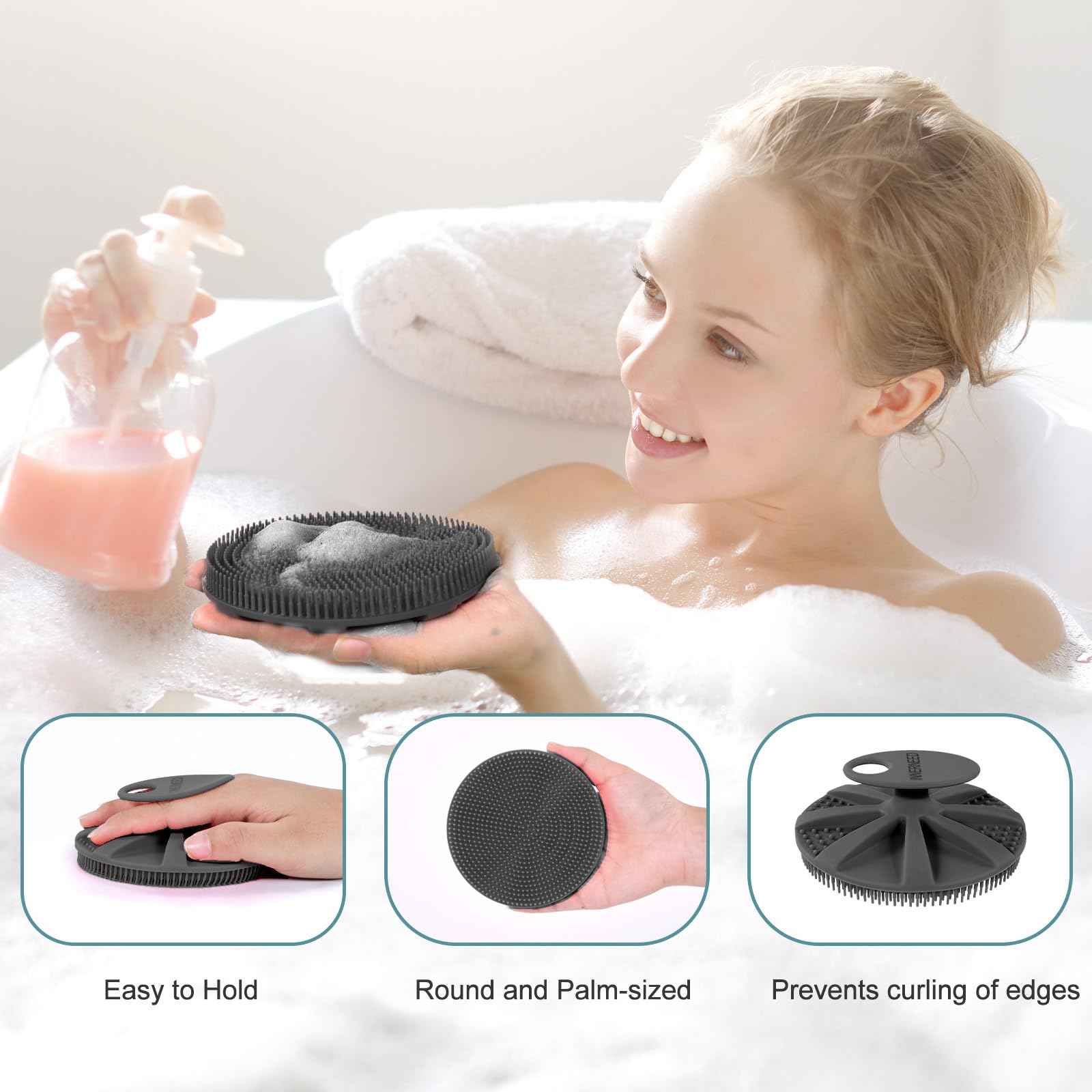 Load image into Gallery viewer, INNERNEED Food-Grade Soft Silicone Body Scrubber Shower Brush Handheld Cleansing Skin Brush, Gentle Exfoliating and Lather Well (Black)