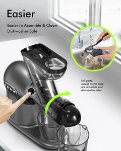 SiFENE Cold Press Juicer, 3” Wide Dual Chute Whole Slow Masticating Juicer Machine with Anti-Clog Function for Celery Wheatgrass, Fruit and Vegetable Juice Extractor, BPA-Free, Easy to Clean