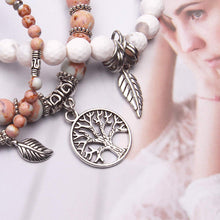 Load image into Gallery viewer, Tree of Life Turquoise Jasper &amp; Tibetan Agate Gemstone Chakra Beaded Bracelet | Beach Charm Bracelet Set - Ocean Jewelry (Brownish Yellow)
