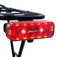 Load image into Gallery viewer, BikeSpark Auto-Sensing Rear Light G4R, USB Rechargeable, 240HRs, Precise Brake Sensing for Cargo Rack, Large Reflector, 50/80mm Screw Mounted, Easy Release, Made in Taiwan
