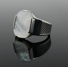 Load image into Gallery viewer, KAR 925K Stamped Sterling Silver Mother of Pearl Elegant Men's Ring K41V (11)
