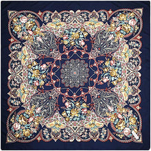 Load image into Gallery viewer, 40" Women Twill Satin Polyester Silk Feeling Square Hair Wrapping Sleeping Square Scarfs Baby Blue Paisley Totem Pattern
