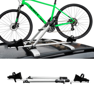 Zibomm Universal Roof Mount Bike Rack, Fork Mount Bike Carrier for Roof Racks with Foldable Secure Ratcheting Arm & Safe Locking, Aluminum Car Rooftop Bicycle Carrier 1 Bike Capacity Up to 38.5 lbs