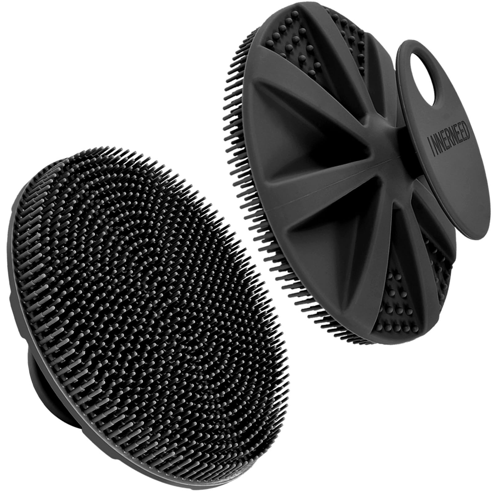 Load image into Gallery viewer, INNERNEED Food-Grade Soft Silicone Body Scrubber Shower Brush Handheld Cleansing Skin Brush, Gentle Exfoliating and Lather Well (Black)