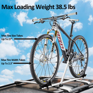 Zibomm Universal Roof Mount Bike Rack, Fork Mount Bike Carrier for Roof Racks with Foldable Secure Ratcheting Arm & Safe Locking, Aluminum Car Rooftop Bicycle Carrier 1 Bike Capacity Up to 38.5 lbs