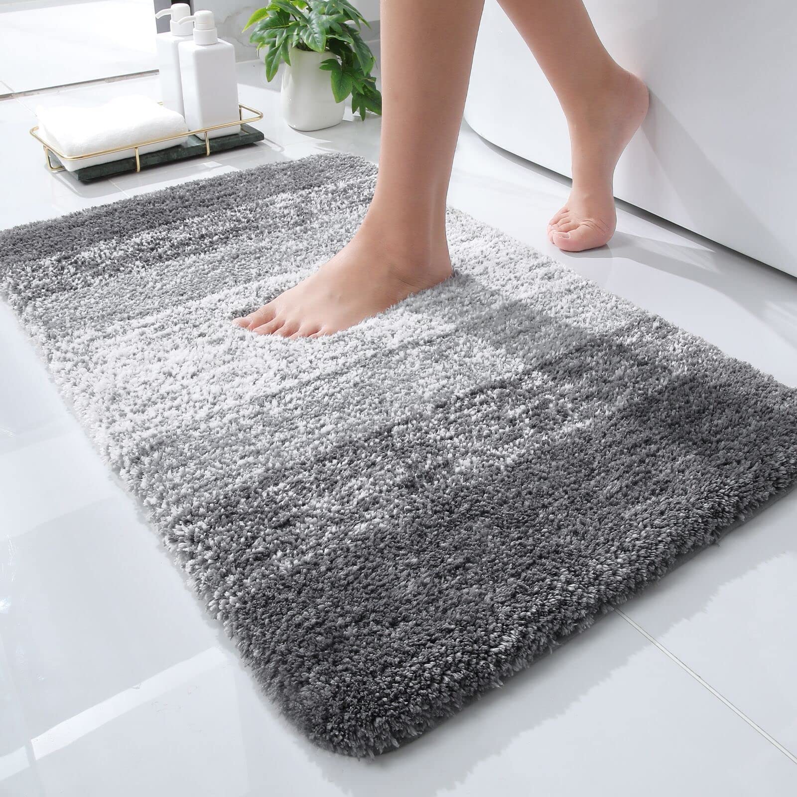 Load image into Gallery viewer, OLANLY Ombre Bath Rug and Toilet Rugs U-Shaped, Bath Rug Size 24x16 and Bathroom Rug Set Size 24x16+24x20 in Grey, 3 Item Bundle